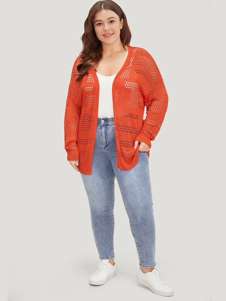 Plain Open Front Elastic Sleeve Cut Out Cardigan Plain Open Front Elastic Sleeve Cut Out Cardigan