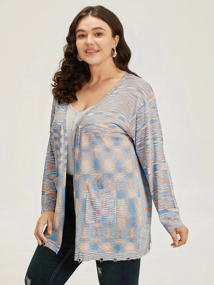 Ombre Pocket Open Front Ripped Hem Cardigan Ombre Pocket Open Front Ripped Hem Cardigan