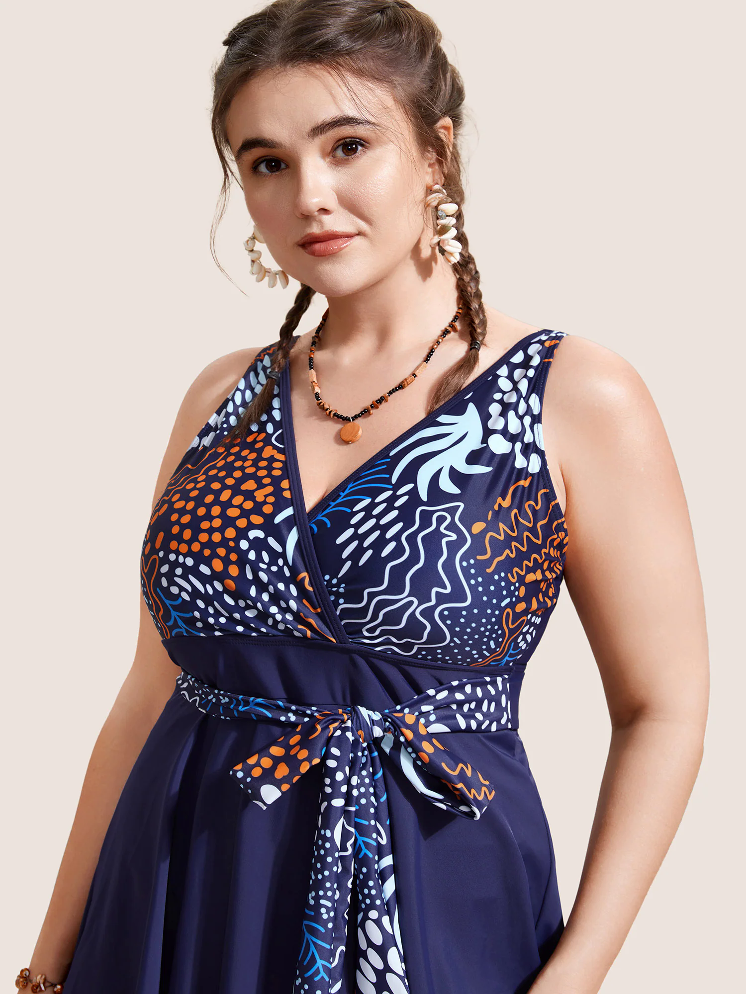 Marine Elements Patchwork Tie Knot Swim Dress Marine Elements Patchwork Tie Knot Swim Dress