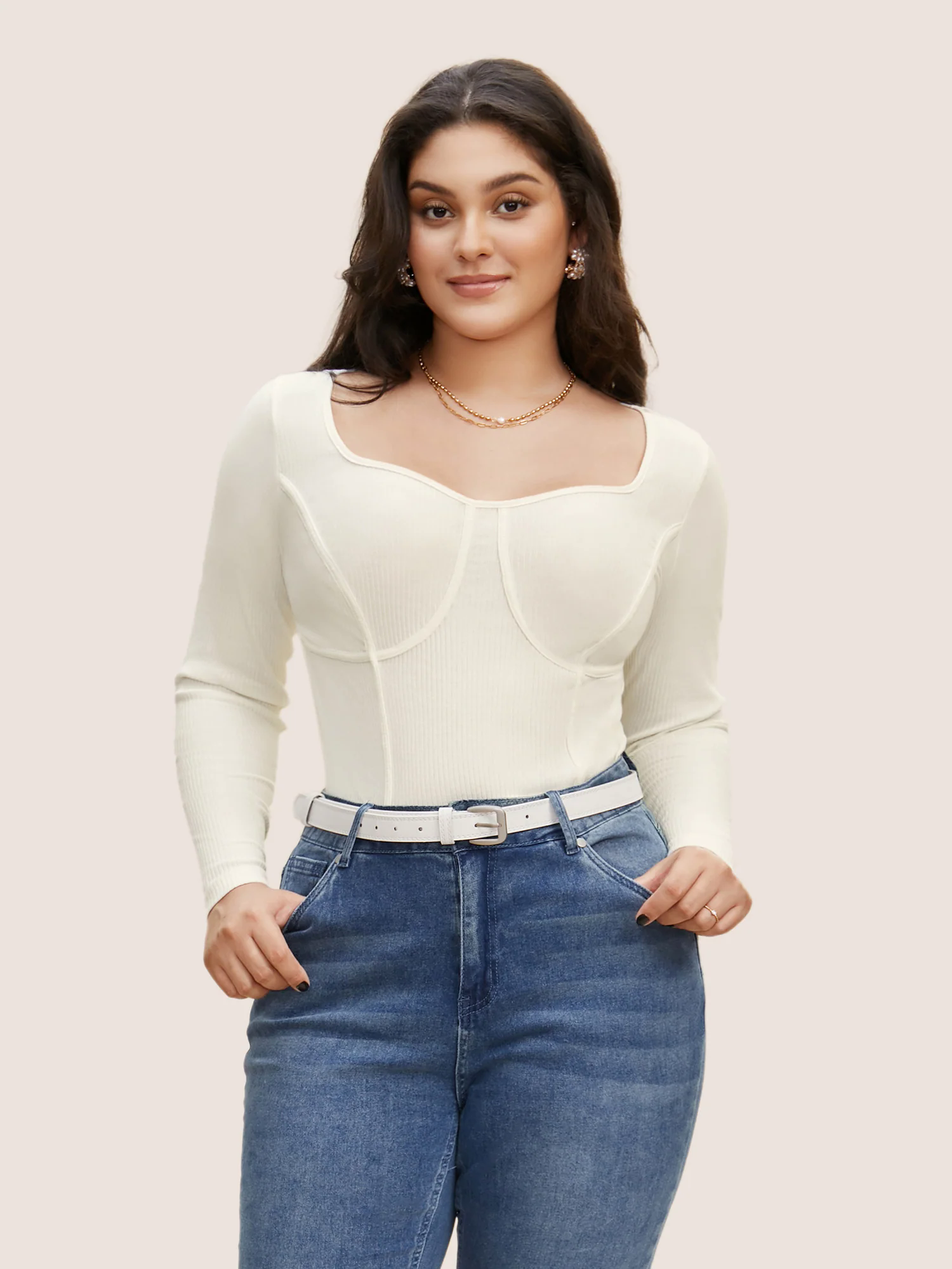 Cotton Asymmetrical Neck  Tucked Seam Knit T-shirt Cotton Asymmetrical Neck  Tucked Seam Knit T-shirt