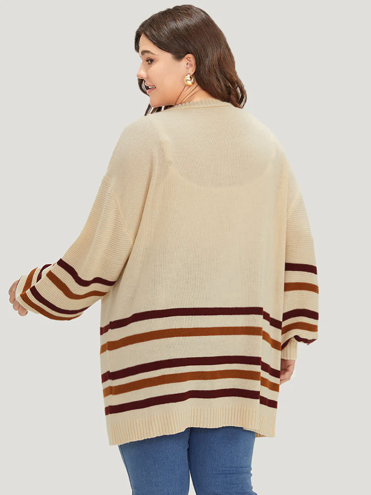 Striped Contrast Open Front Cardigan Striped Contrast Open Front Cardigan