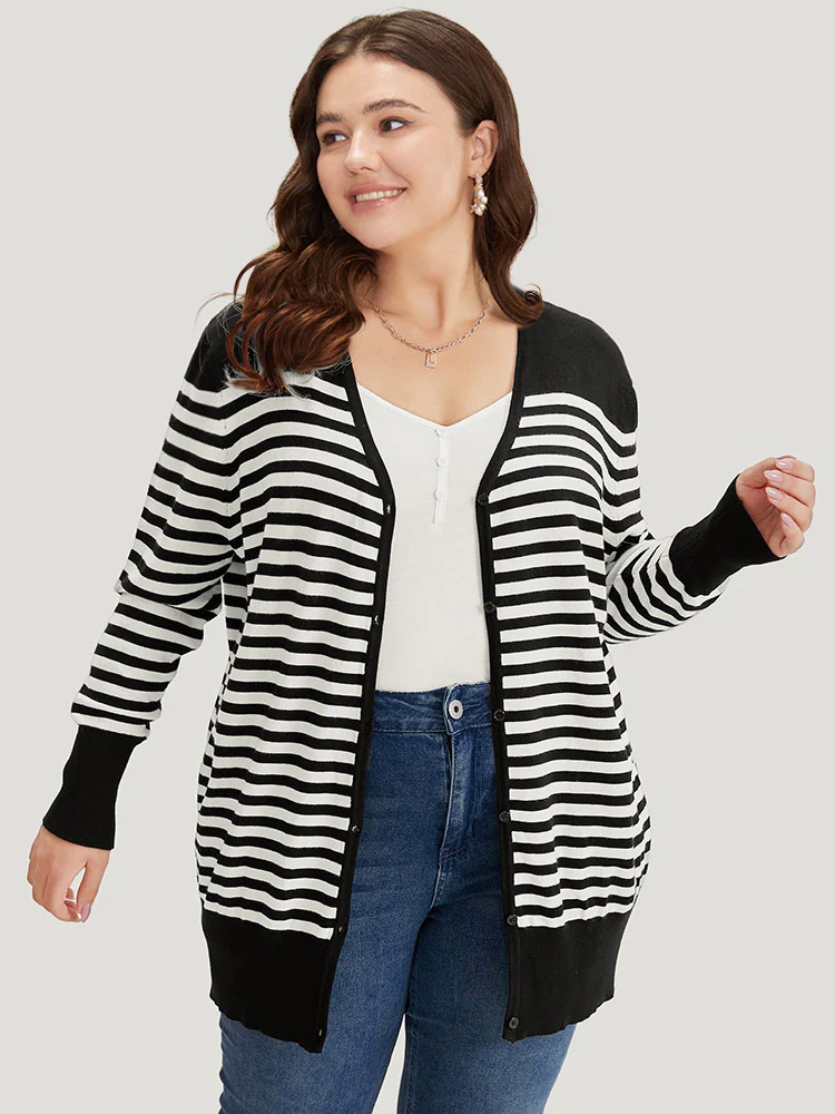 Supersoft Essentials Striped Patchwork Elastic Cuffs Cardigan Supersoft Essentials Striped Patchwork Elastic Cuffs Cardigan