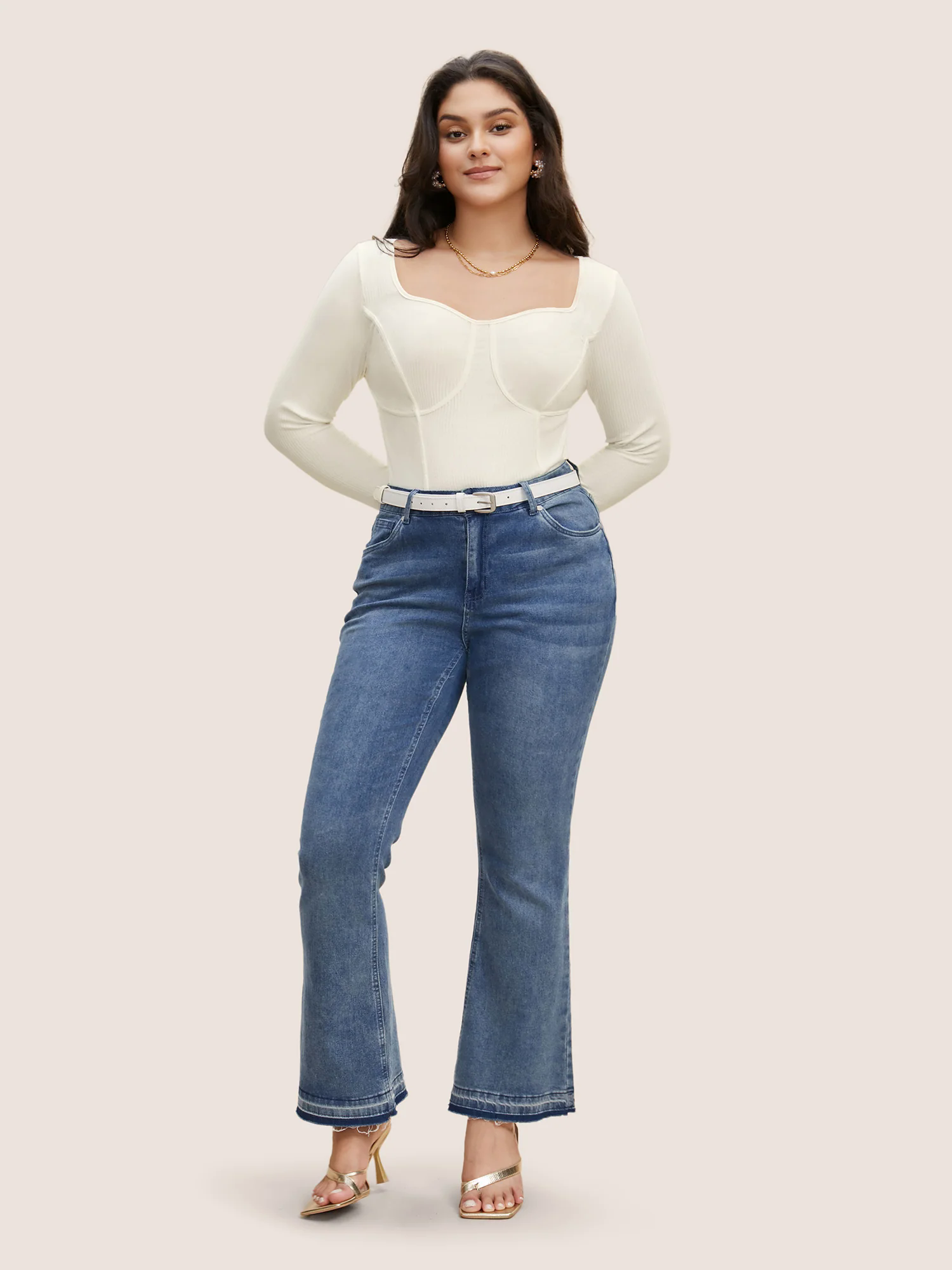 Cotton Asymmetrical Neck  Tucked Seam Knit T-shirt Cotton Asymmetrical Neck  Tucked Seam Knit T-shirt