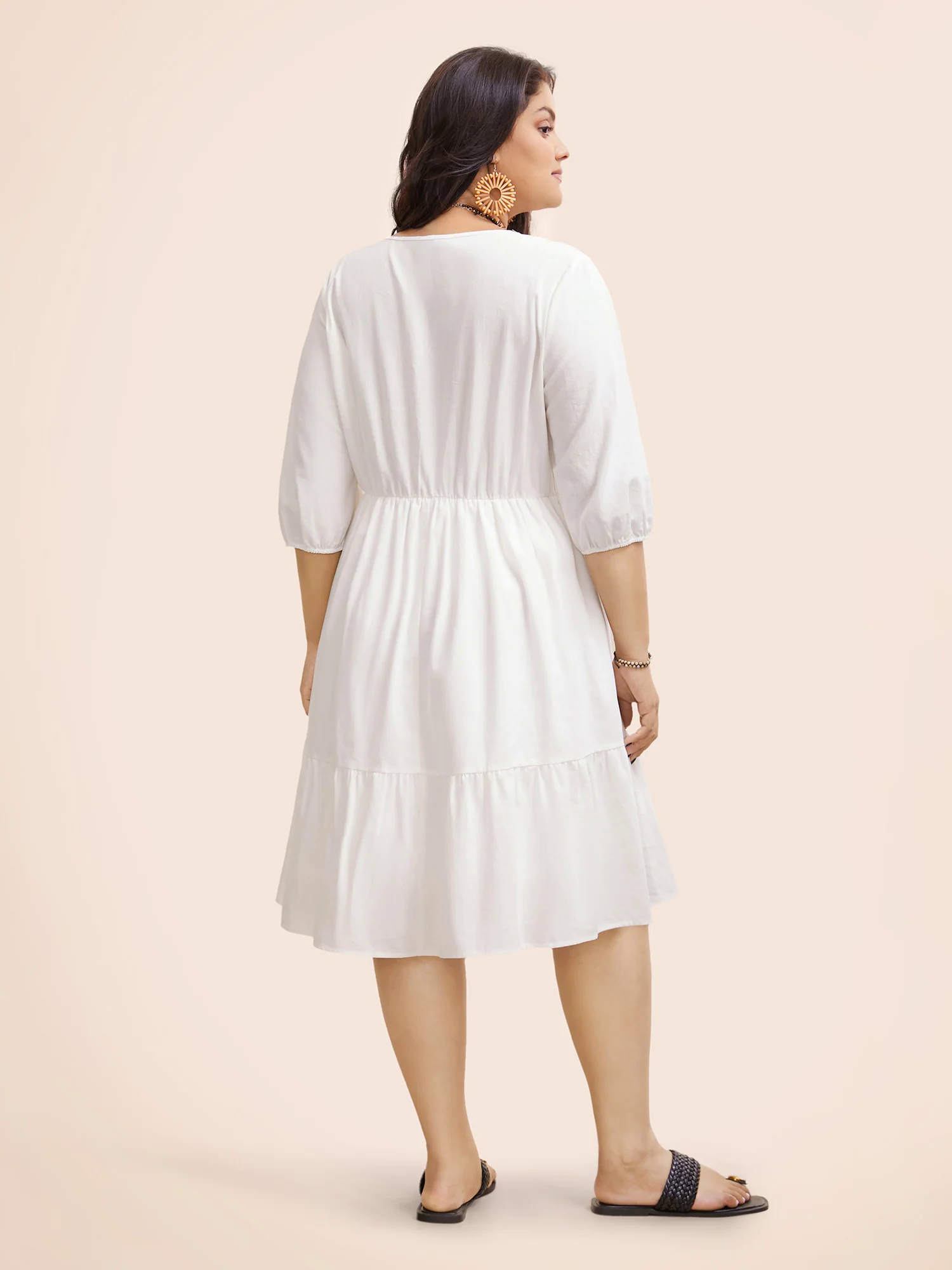Boho Embroidered Elastic Waist Lantern Sleeve Dress Boho Embroidered Elastic Waist Lantern Sleeve Dress