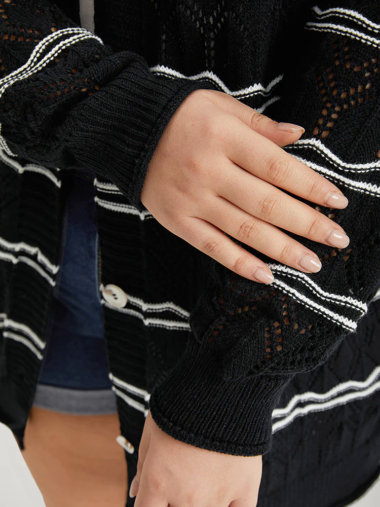 Striped Geometric Button Through Cardigan Striped Geometric Button Through Cardigan