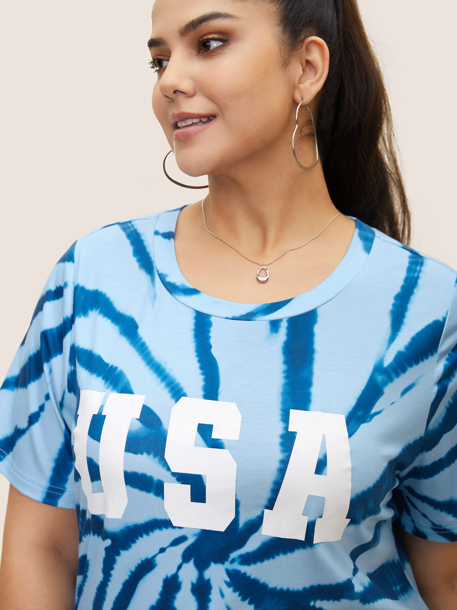 USA Print Round Neck Tie Dye T-Shirt USA Print Round Neck Tie Dye T-Shirt