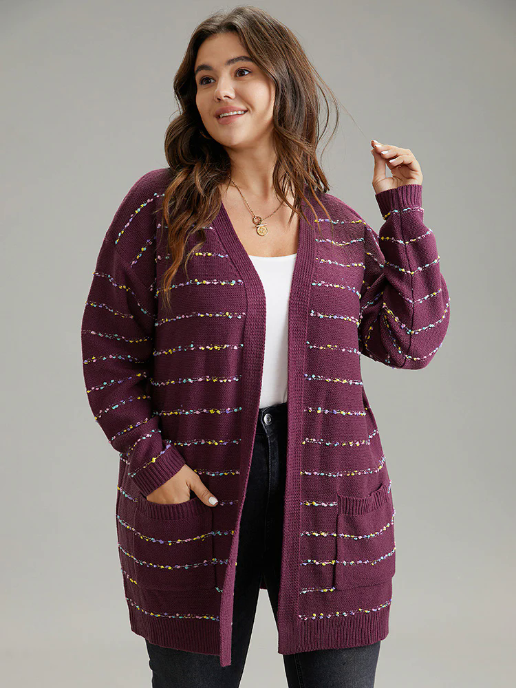 Heather Rainbow Striped Open Front Cardigan Heather Rainbow Striped Open Front Cardigan