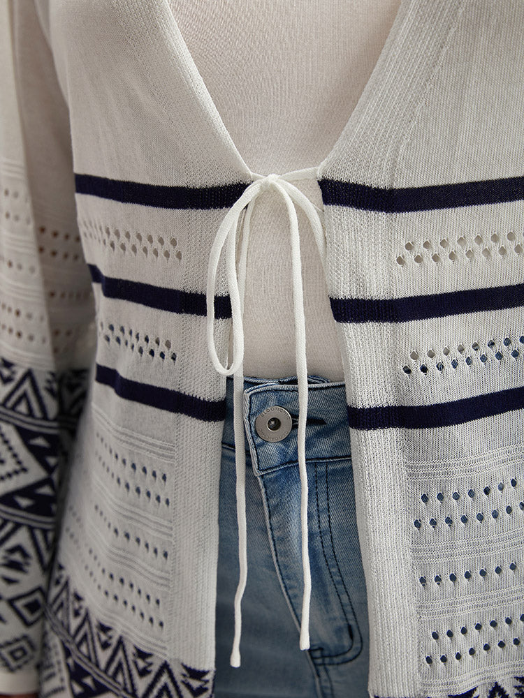 Bandana Print Geo Eyelet Ties Front Cardigan Bandana Print Geo Eyelet Ties Front Cardigan