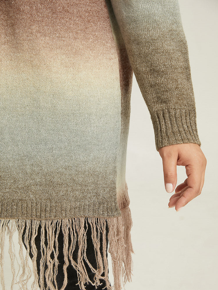 Ombre Fringe Trim Open Front Cardigan Ombre Fringe Trim Open Front Cardigan