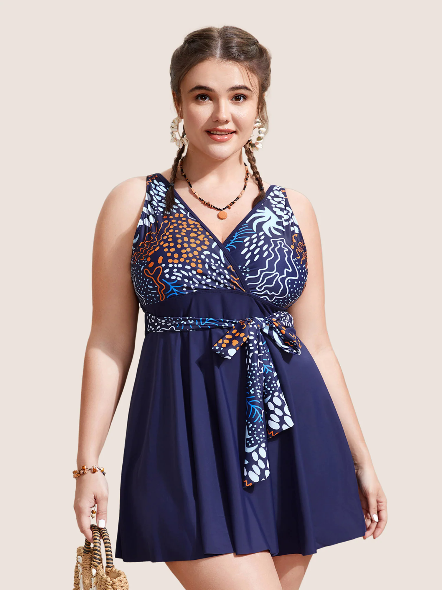Marine Elements Patchwork Tie Knot Swim Dress Marine Elements Patchwork Tie Knot Swim Dress