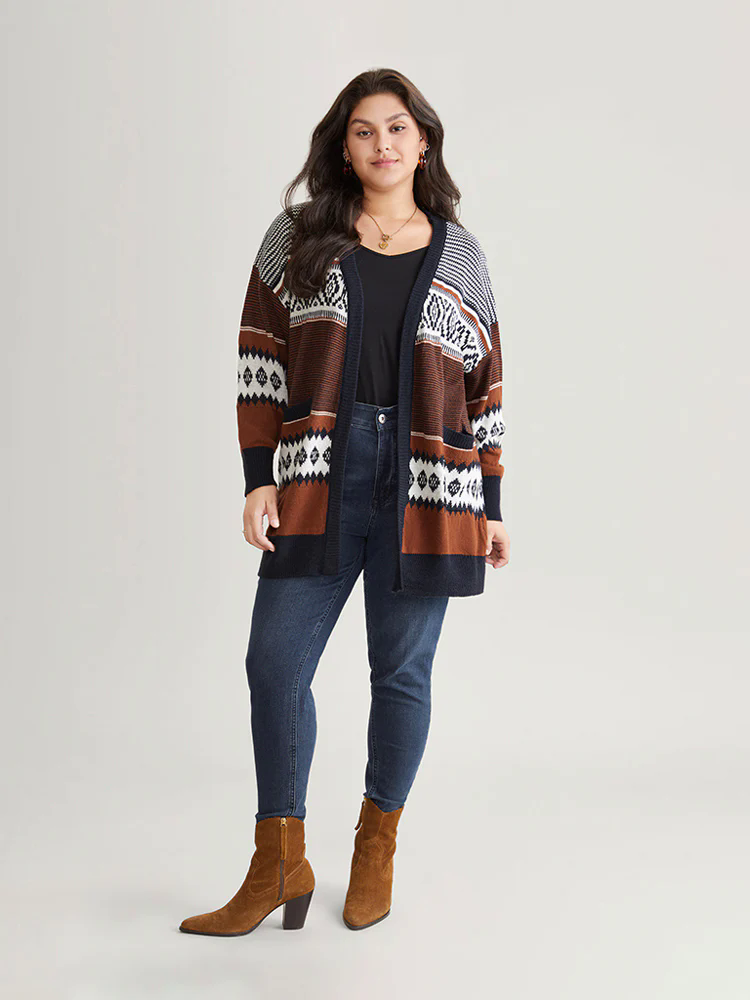 Bandana Print Open Front Patched Pocket Cardigan Bandana Print Open Front Patched Pocket Cardigan