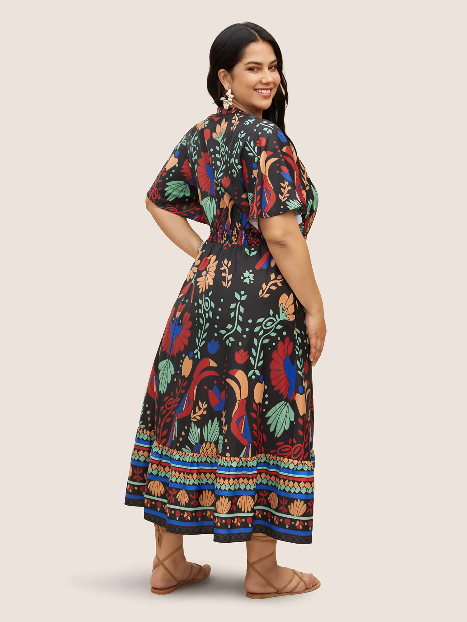 Bandana Print Shirred Elastic Waist Flutter Sleeve Dress Bandana Print Shirred Elastic Waist Flutter Sleeve Dress