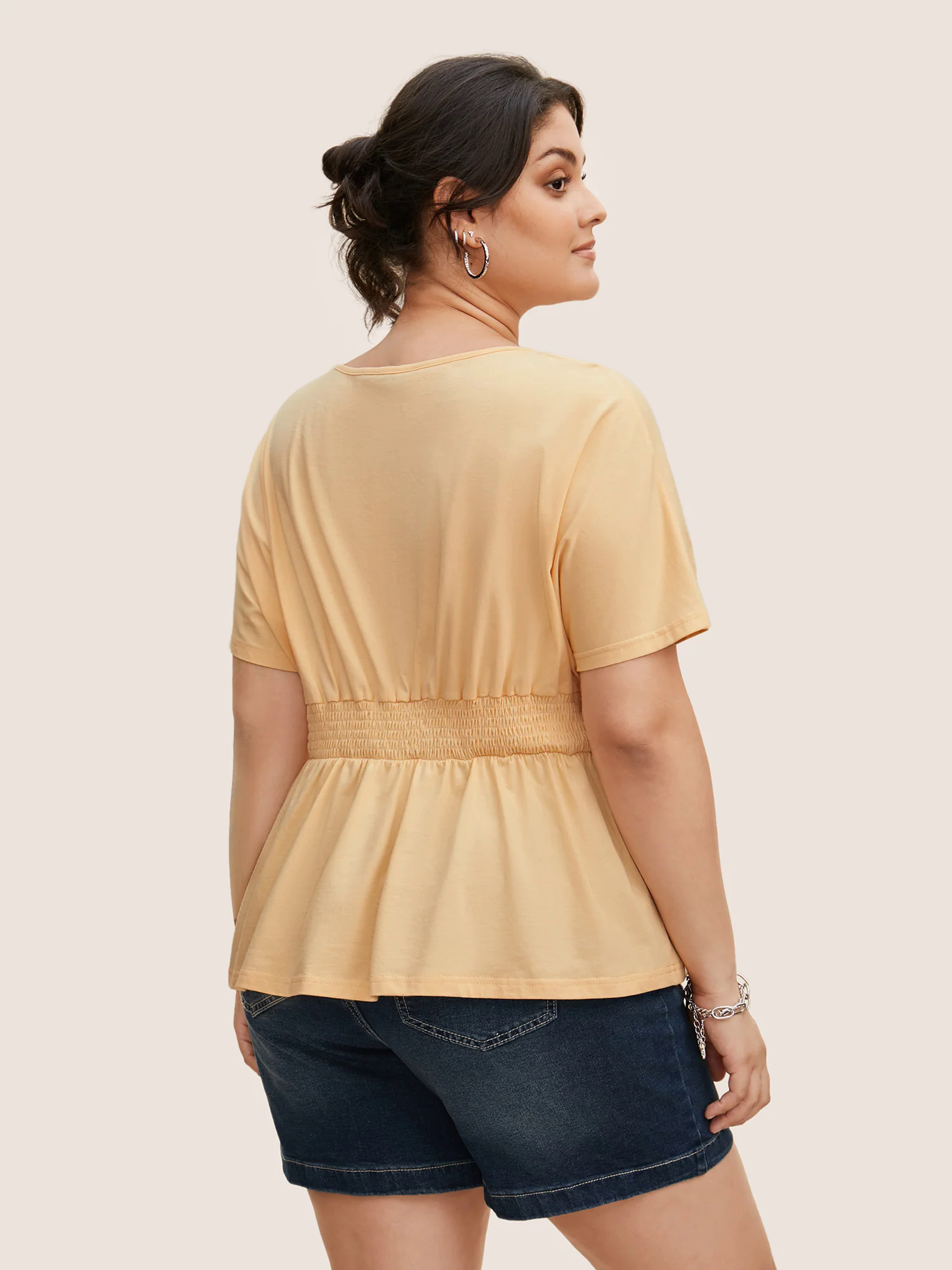 Cotton Crew Neck Shirred Batwing Sleeve T-shirt Cotton Crew Neck Shirred Batwing Sleeve T-shirt