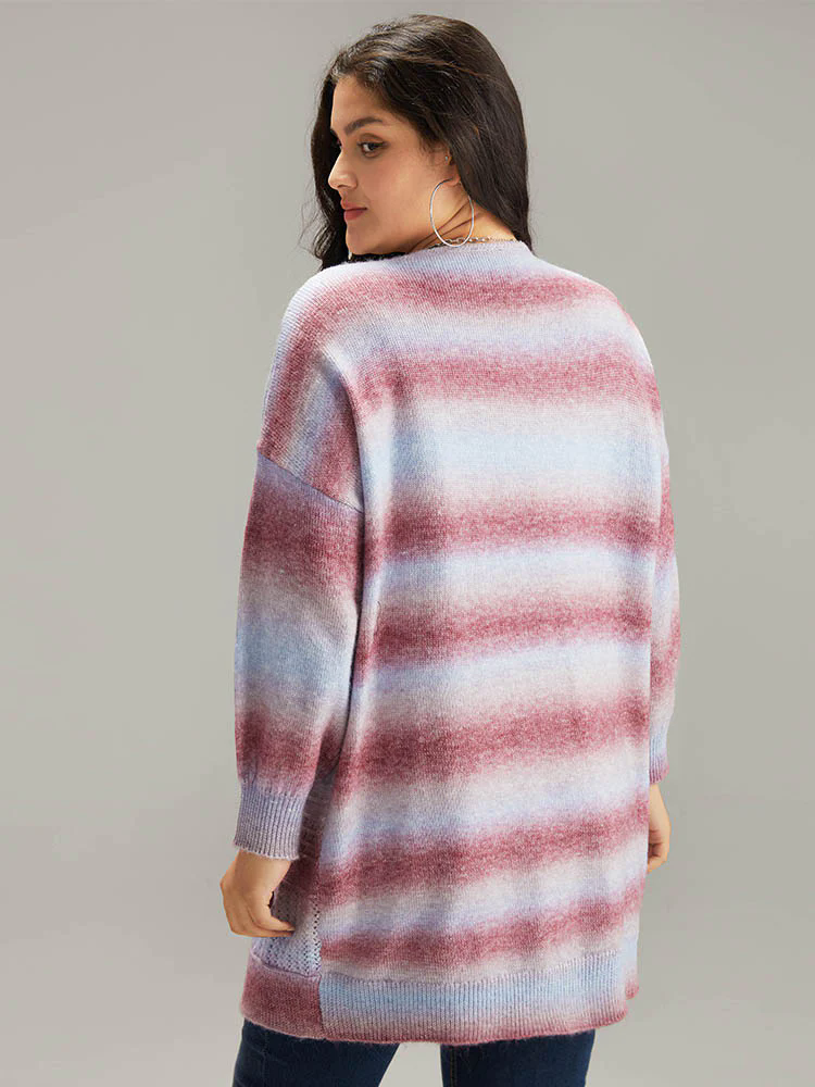 Ombre Elastic Cuffs Open Front Cardigan Ombre Elastic Cuffs Open Front Cardigan