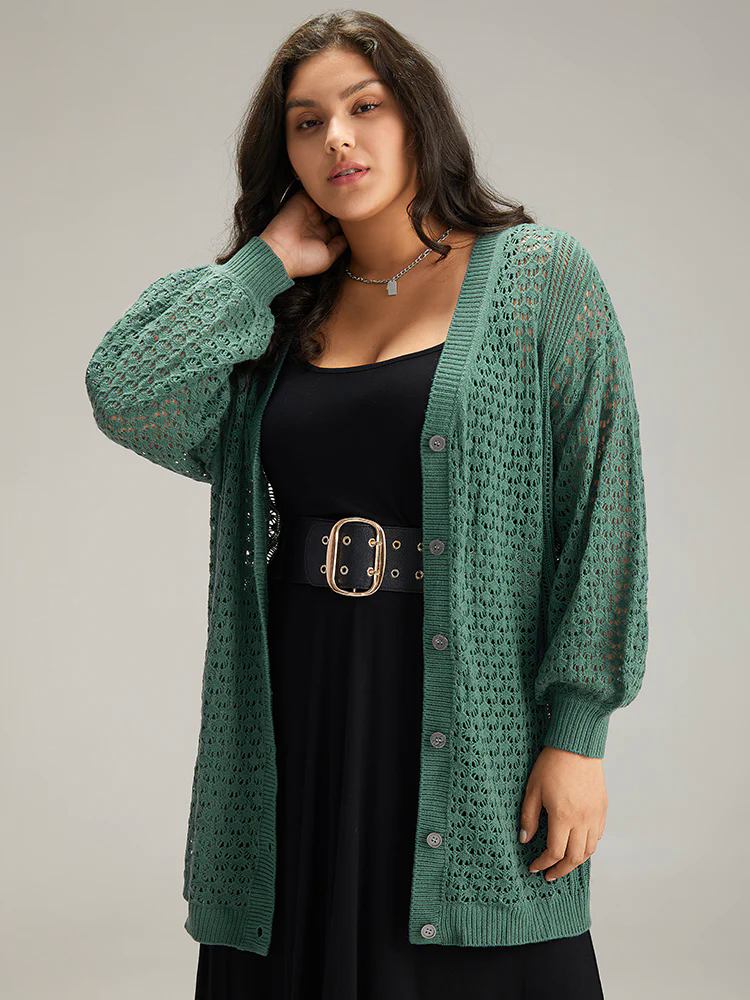 Solid Hollow Out Button Through Cardigan Solid Hollow Out Button Through Cardigan