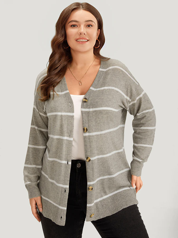 Supersoft Essentials Striped Button Through Elastic Cuffs Cardigan Supersoft Essentials Striped Button Through Elastic Cuffs Cardigan