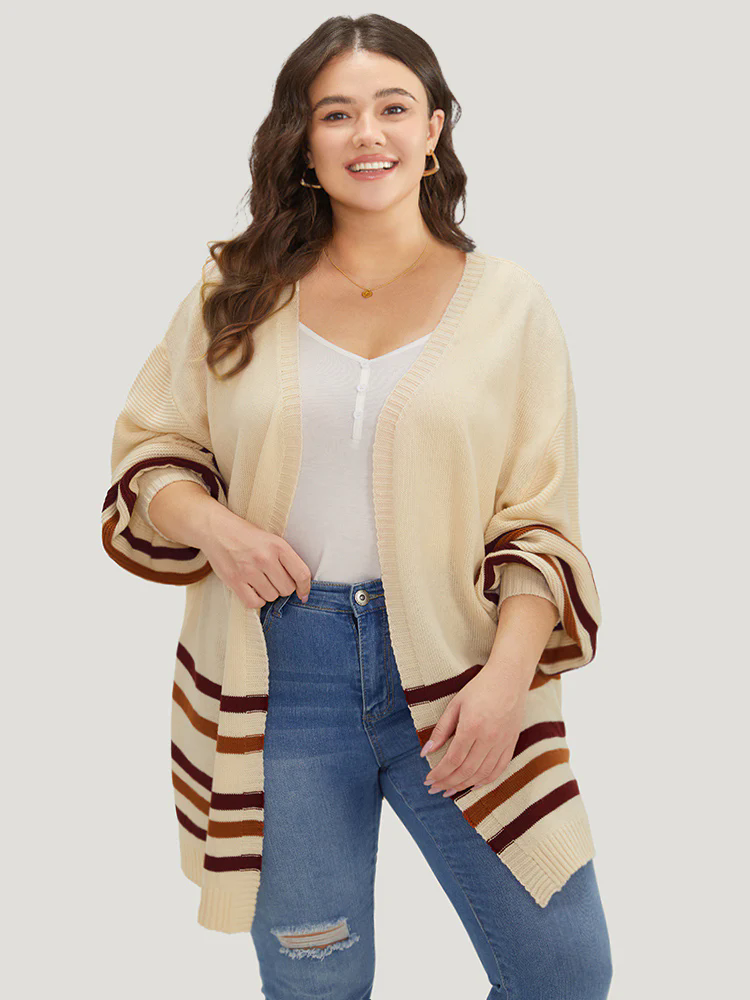 Striped Contrast Open Front Cardigan Striped Contrast Open Front Cardigan