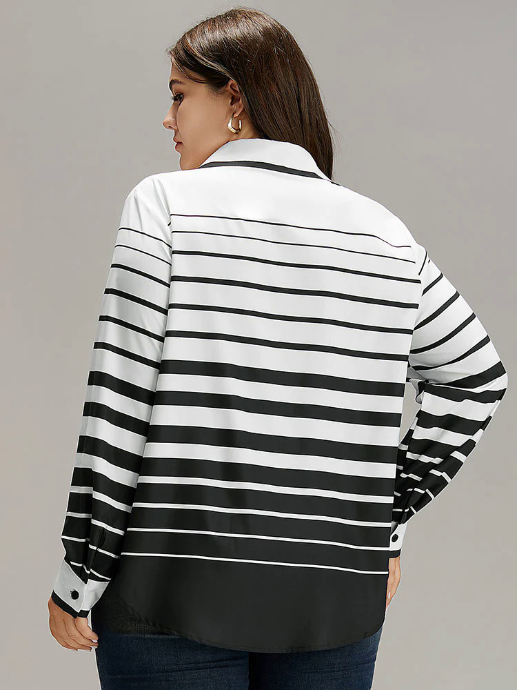 Striped Button Through Curved Hem Blouse Striped Button Through Curved Hem Blouse