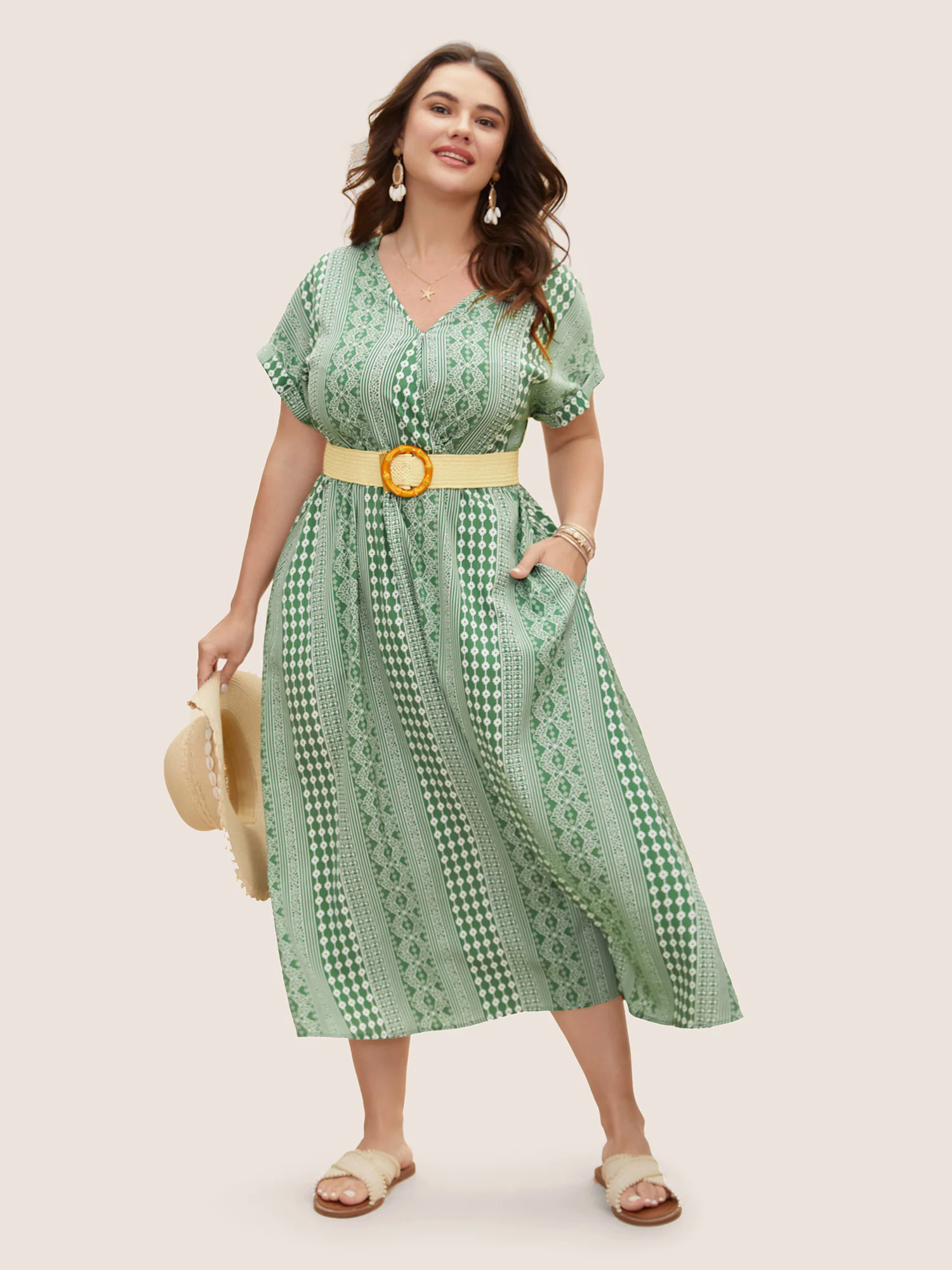 Boho Print Overlap Collar Dolman Sleeve Dress Boho Print Overlap Collar Dolman Sleeve Dress