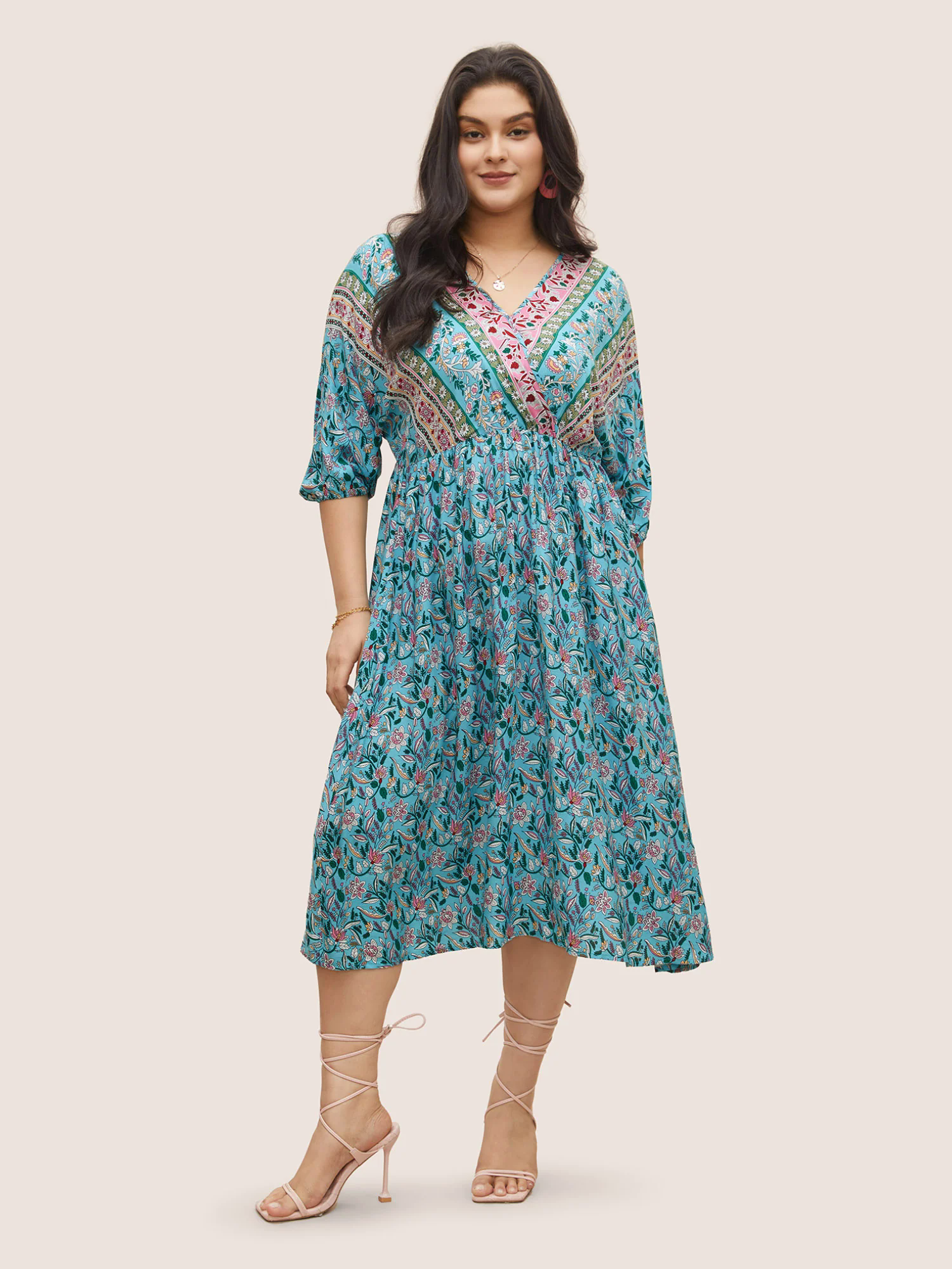 Boho Print Wrap Elastic Waist Lantern Sleeve Dress Boho Print Wrap Elastic Waist Lantern Sleeve Dress