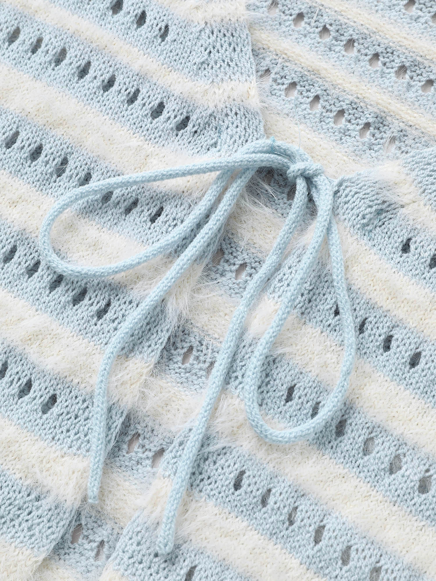 Striped Contrast Ties Front Eyelet Cardigan Striped Contrast Ties Front Eyelet Cardigan