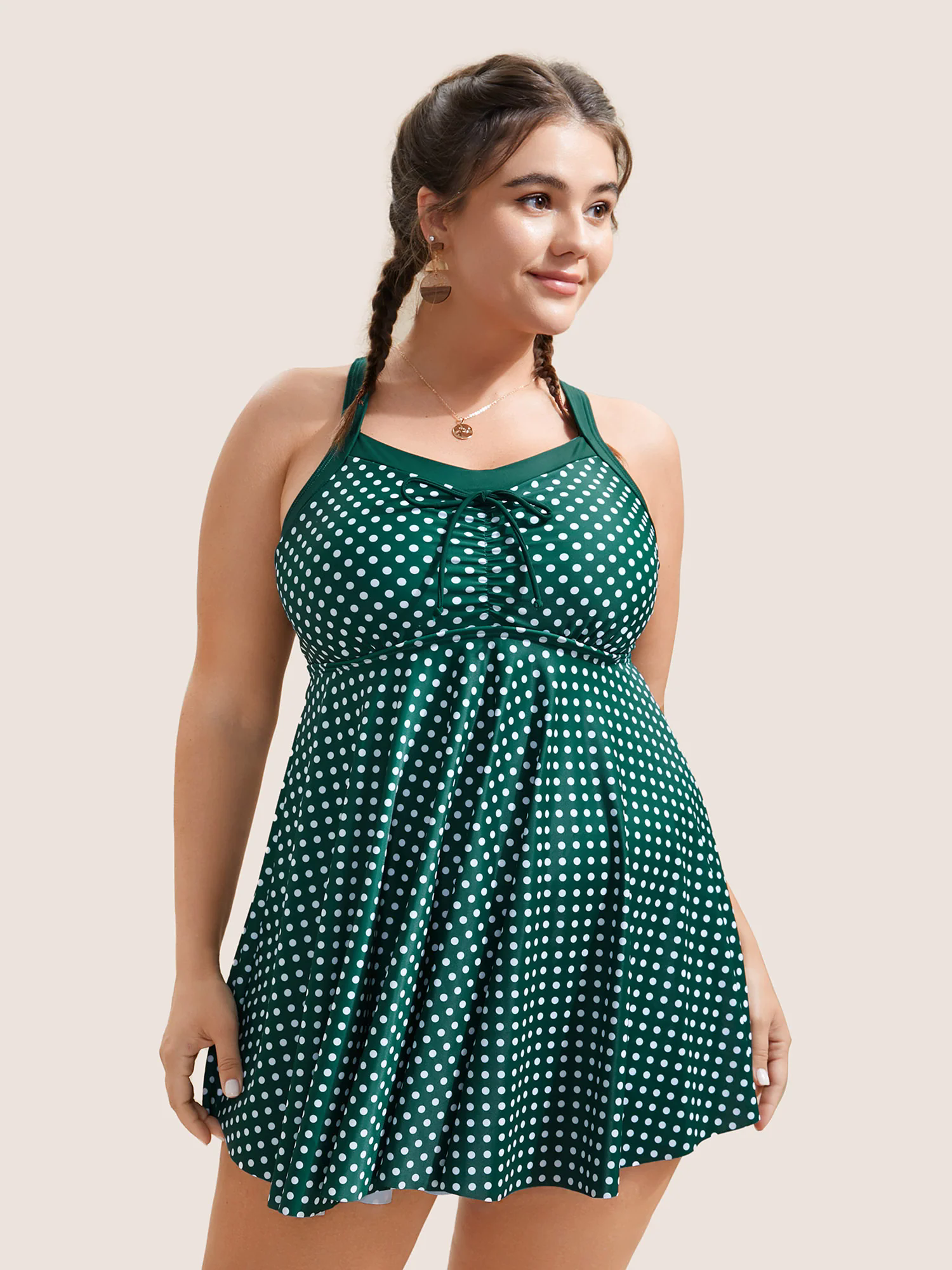 Polka Dot Bowknot Detail Ruched Swim Dress Polka Dot Bowknot Detail Ruched Swim Dress