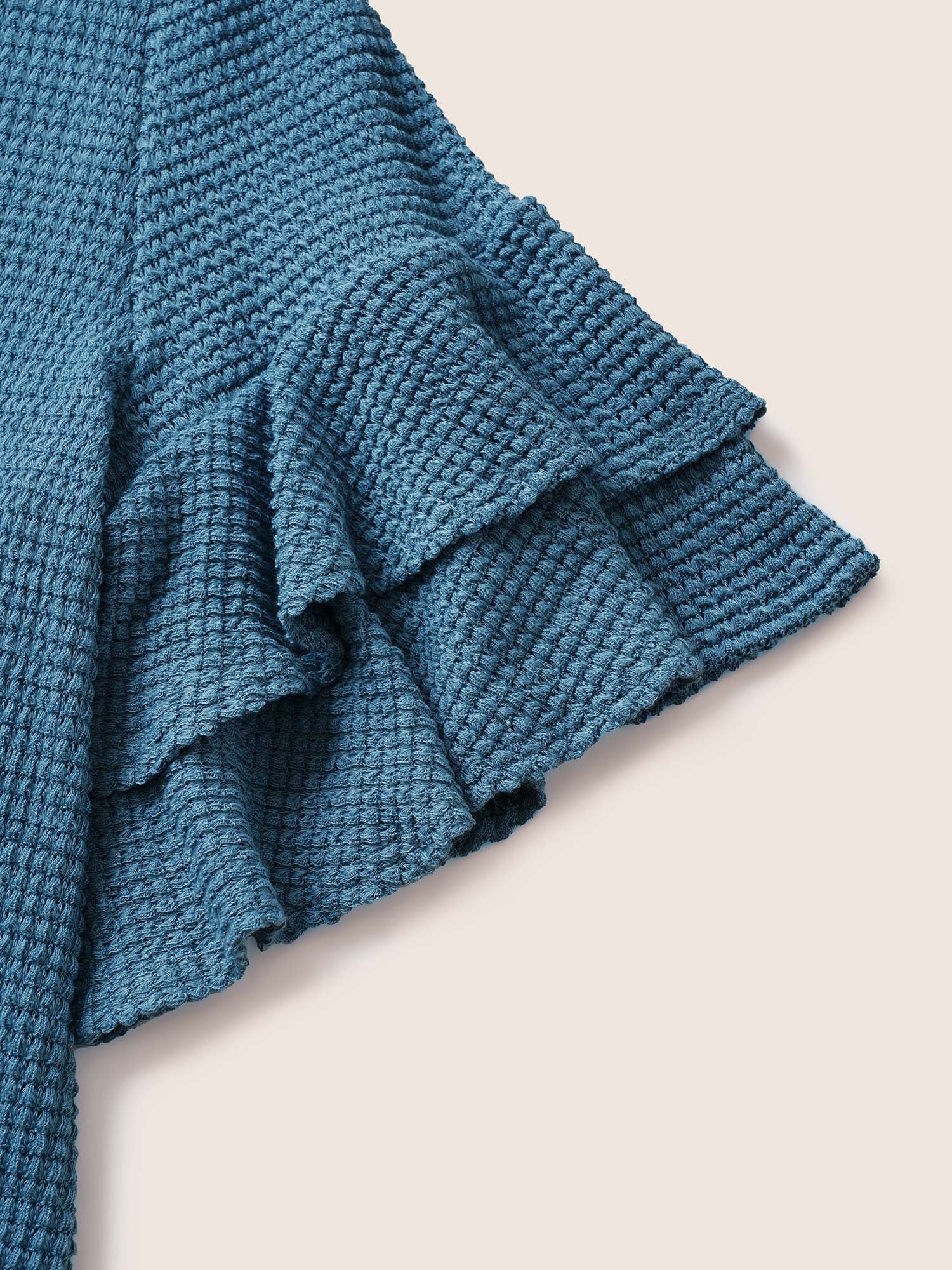 Solid Waffle Knit Tiered Flutter Sleeve T-shirt Solid Waffle Knit Tiered Flutter Sleeve T-shirt
