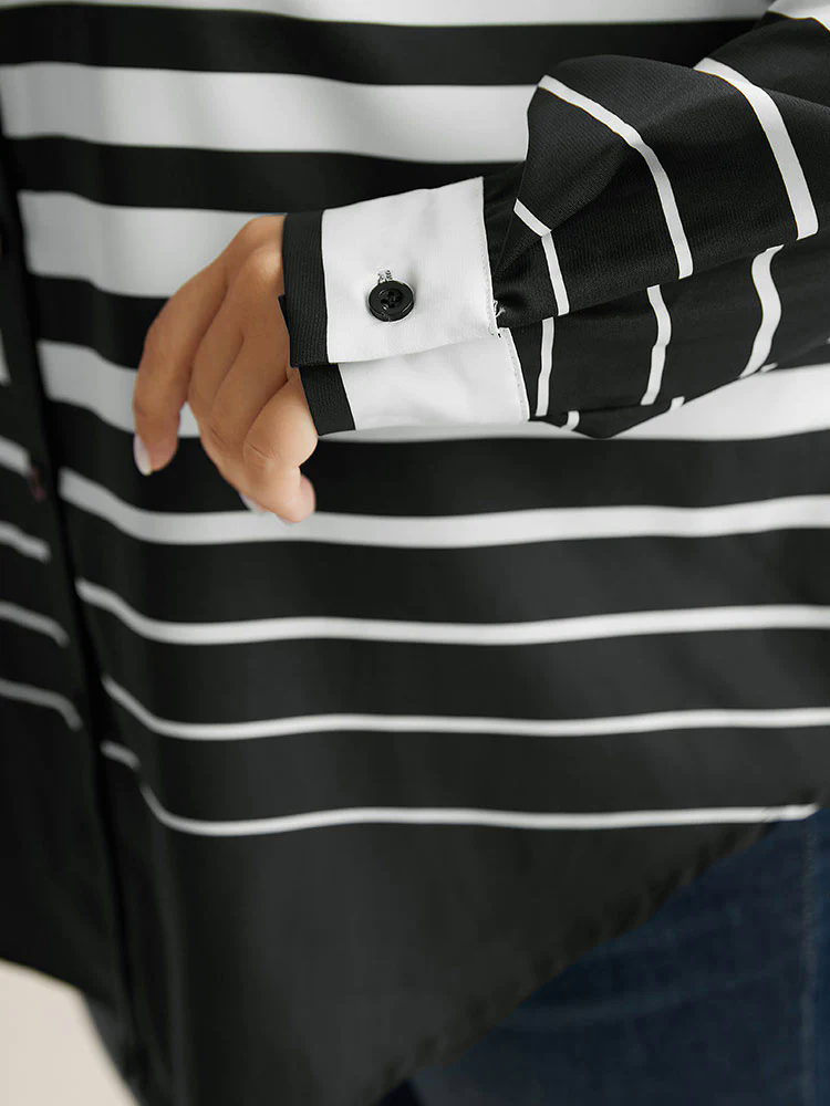 Striped Button Through Curved Hem Blouse Striped Button Through Curved Hem Blouse