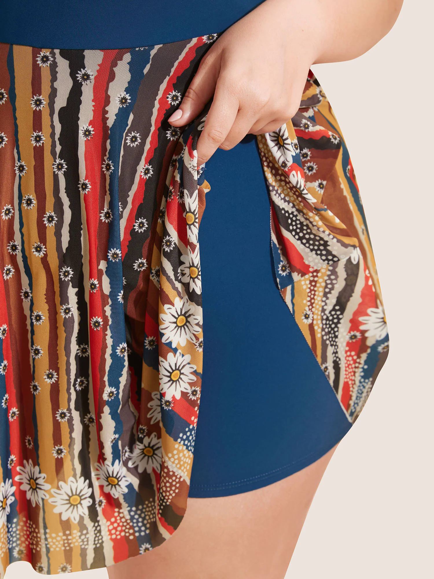 Colored Striped Twist Front Patchwork Swim Dress Colored Striped Twist Front Patchwork Swim Dress