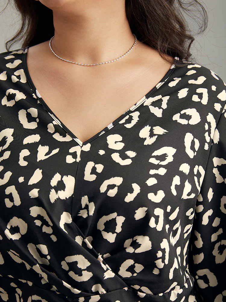 Leopard Print Crossover Ruched Shirred Blouse Leopard Print Crossover Ruched Shirred Blouse