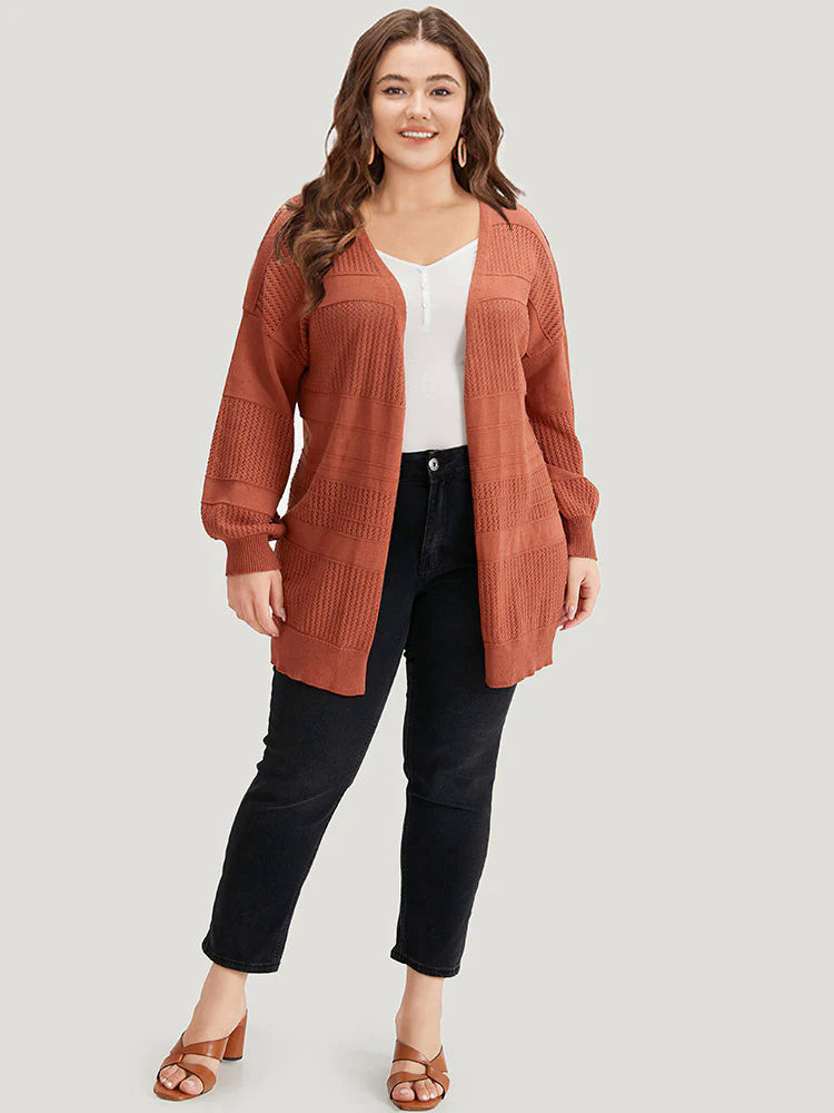 Plain Open Front Lantern Sleeve Cardigan Plain Open Front Lantern Sleeve Cardigan