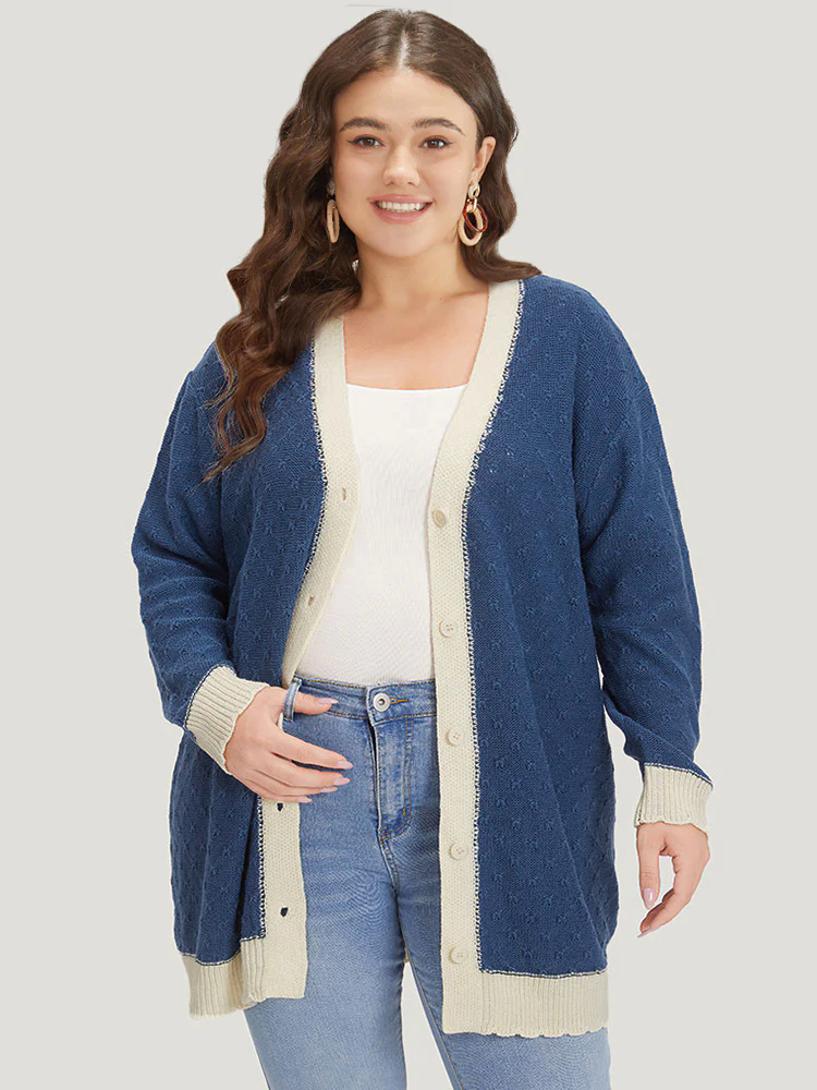 Two Tone Textured Button Through Cardigan Two Tone Textured Button Through Cardigan