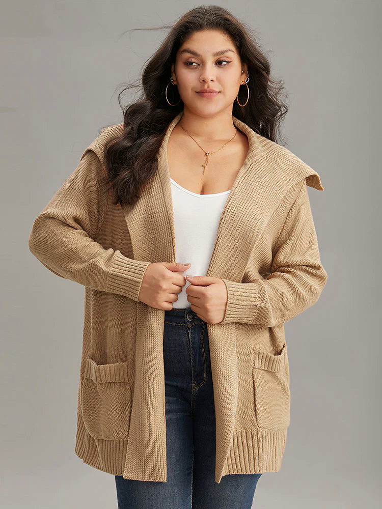Solid Lapel Collar Pocket Open Front Cardigan Solid Lapel Collar Pocket Open Front Cardigan