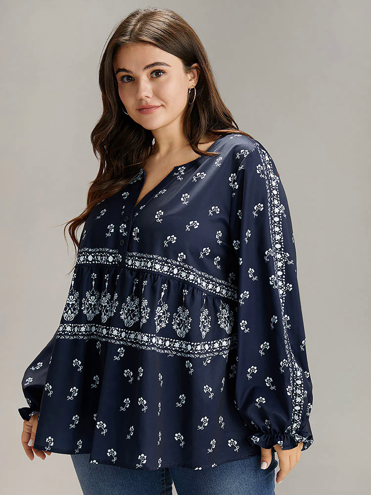 Bandana Print Flutter Trim Blouse Bandana Print Flutter Trim Blouse
