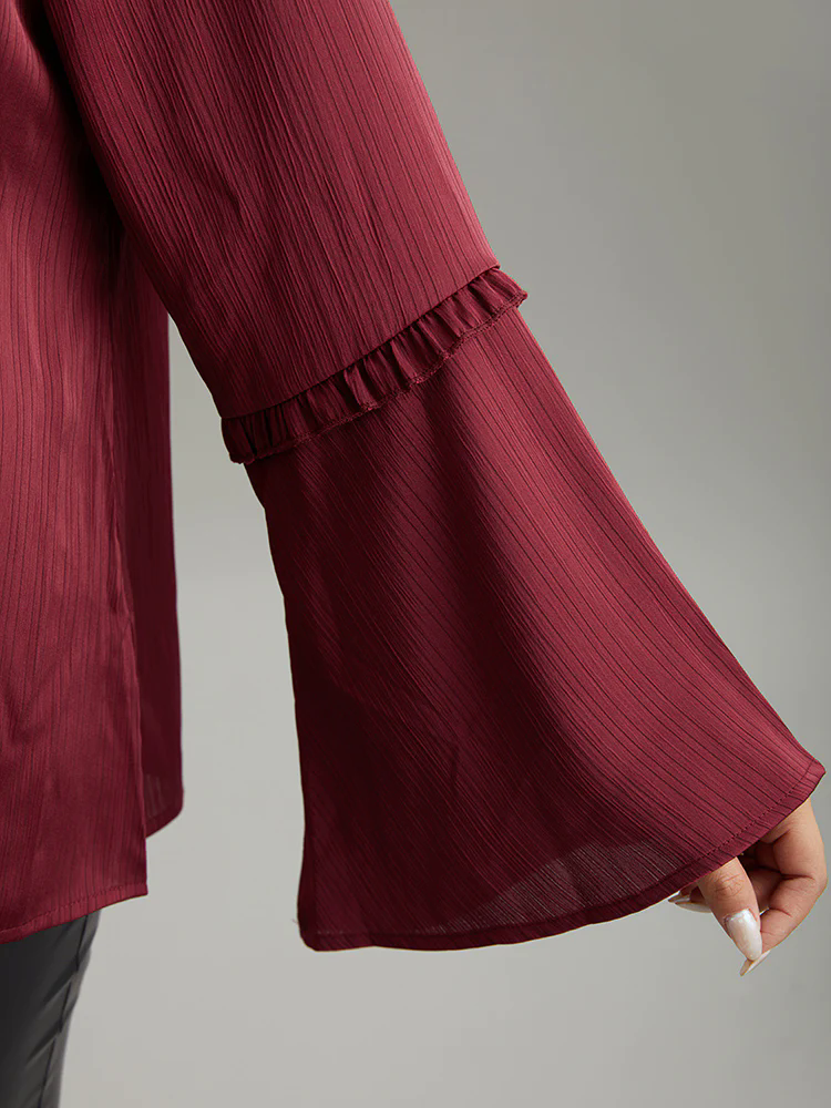 Anti-Wrinkle Plain Frill Trim Bell Sleeve Blouse Anti-Wrinkle Plain Frill Trim Bell Sleeve Blouse
