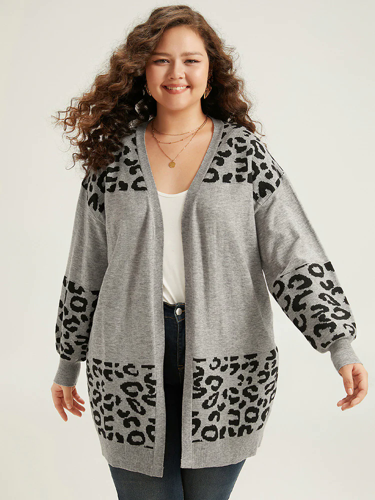 Supersoft Essentials Leopard Contrast Elastic Cuffs Pullover Supersoft Essentials Leopard Contrast Elastic Cuffs Pullover