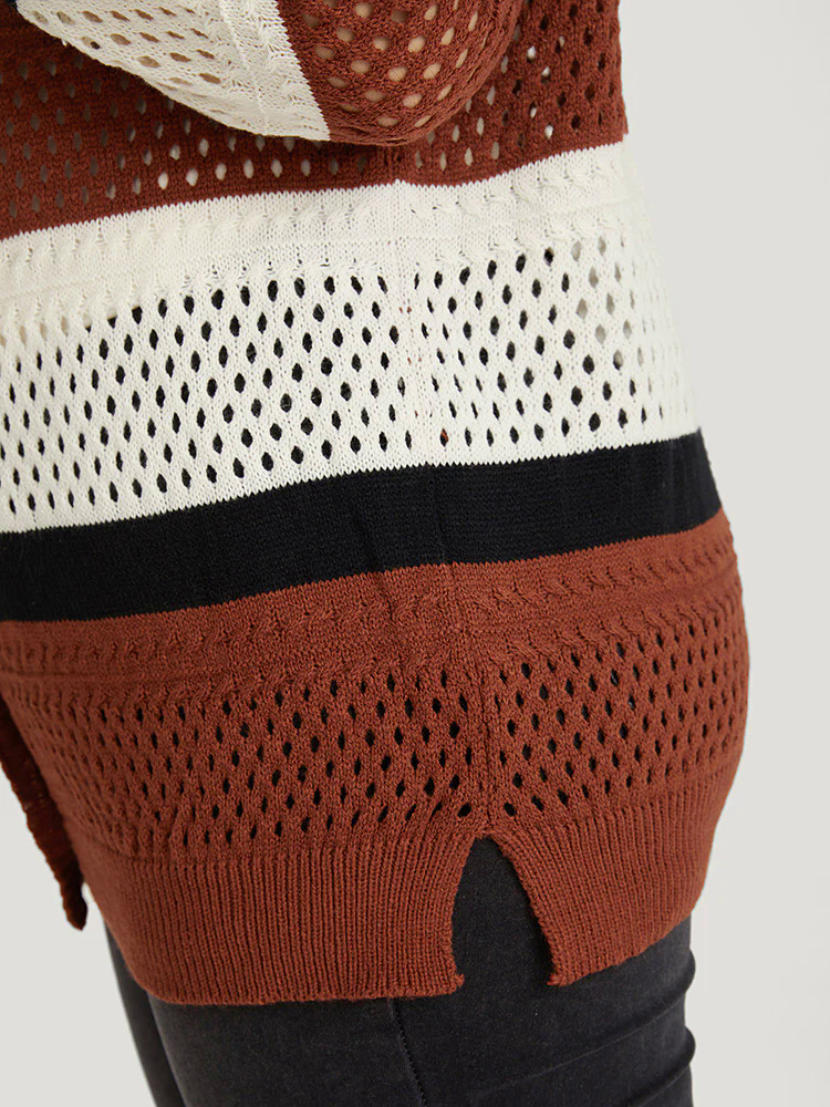 Colorblock Contrast Geo Eyelet Button Through Cardigan Colorblock Contrast Geo Eyelet Button Through Cardigan