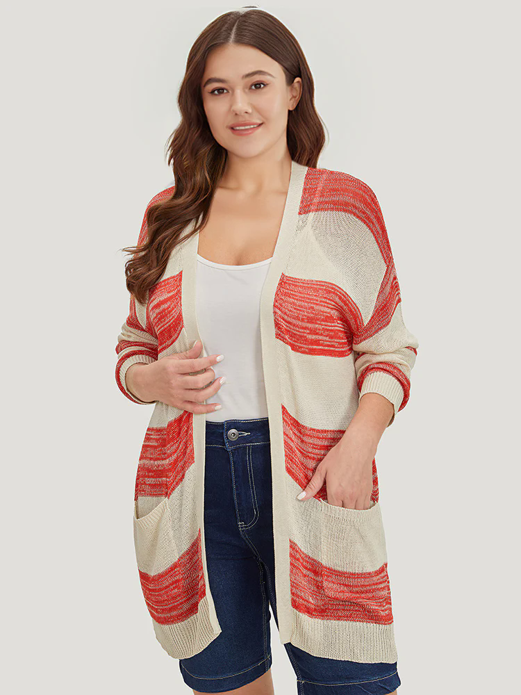 Two Tone Pocket Open Front Cardigan Two Tone Pocket Open Front Cardigan