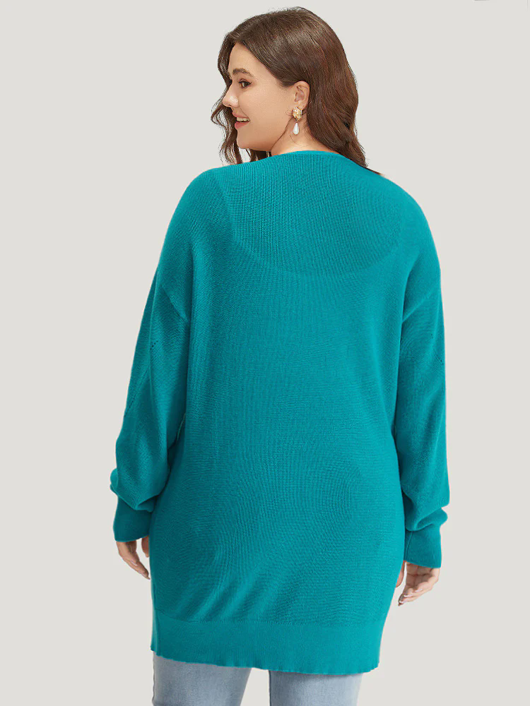 Solid Open Front Patched Pocket Cardigan Solid Open Front Patched Pocket Cardigan
