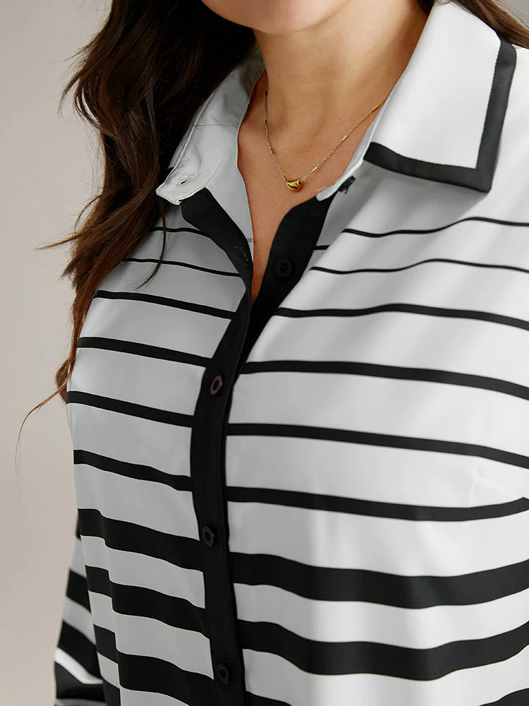 Striped Button Through Curved Hem Blouse Striped Button Through Curved Hem Blouse
