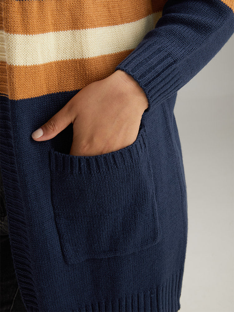 Cable Knit Colorblock Contrast Open Front Cardigan Cable Knit Colorblock Contrast Open Front Cardigan