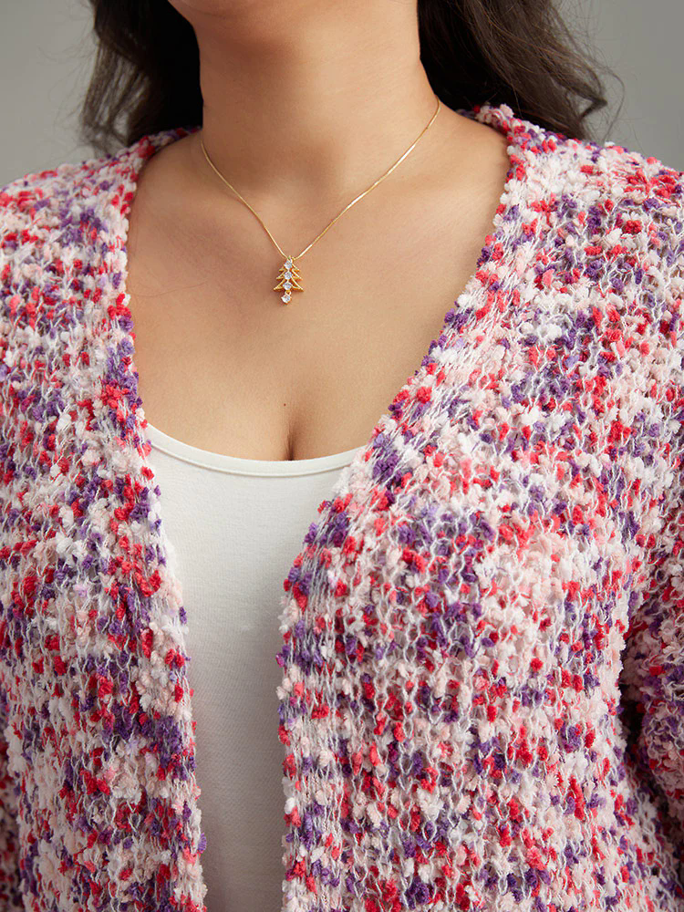 Contrast Fuzzy Open Front Patched Pocket Cardigan Contrast Fuzzy Open Front Patched Pocket Cardigan
