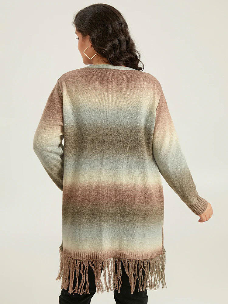 Ombre Fringe Trim Open Front Cardigan Ombre Fringe Trim Open Front Cardigan