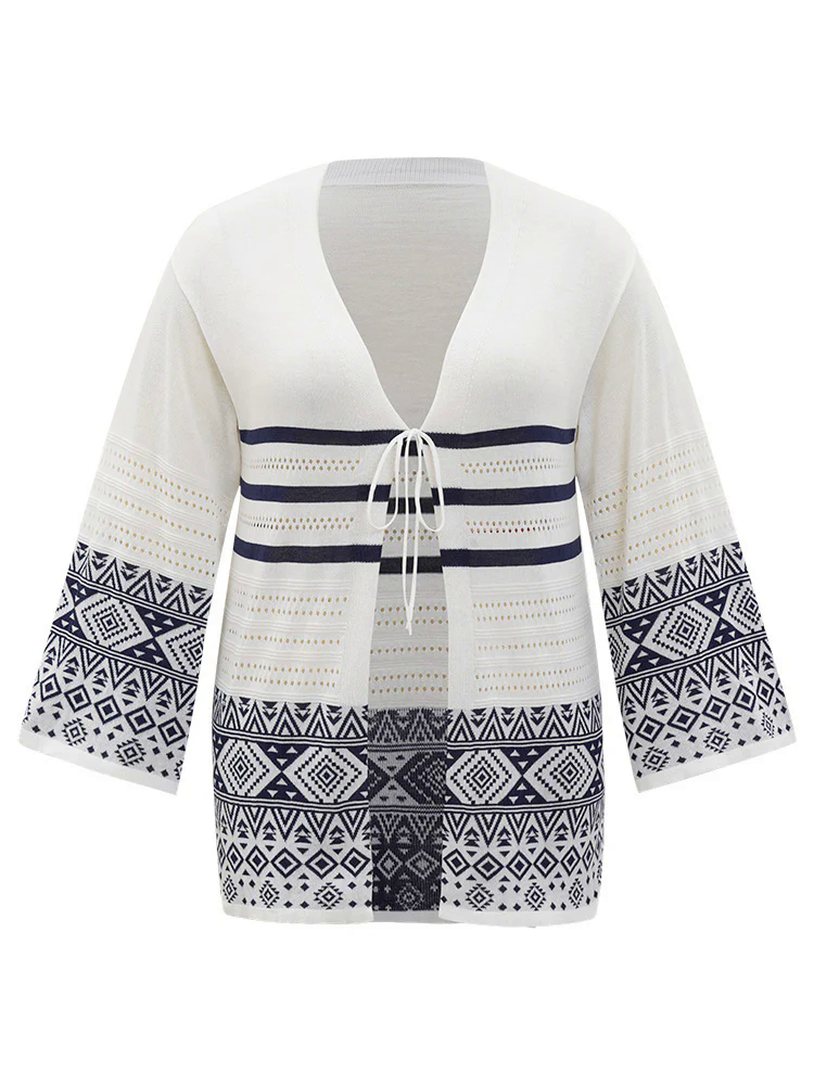 Bandana Print Geo Eyelet Ties Front Cardigan Bandana Print Geo Eyelet Ties Front Cardigan