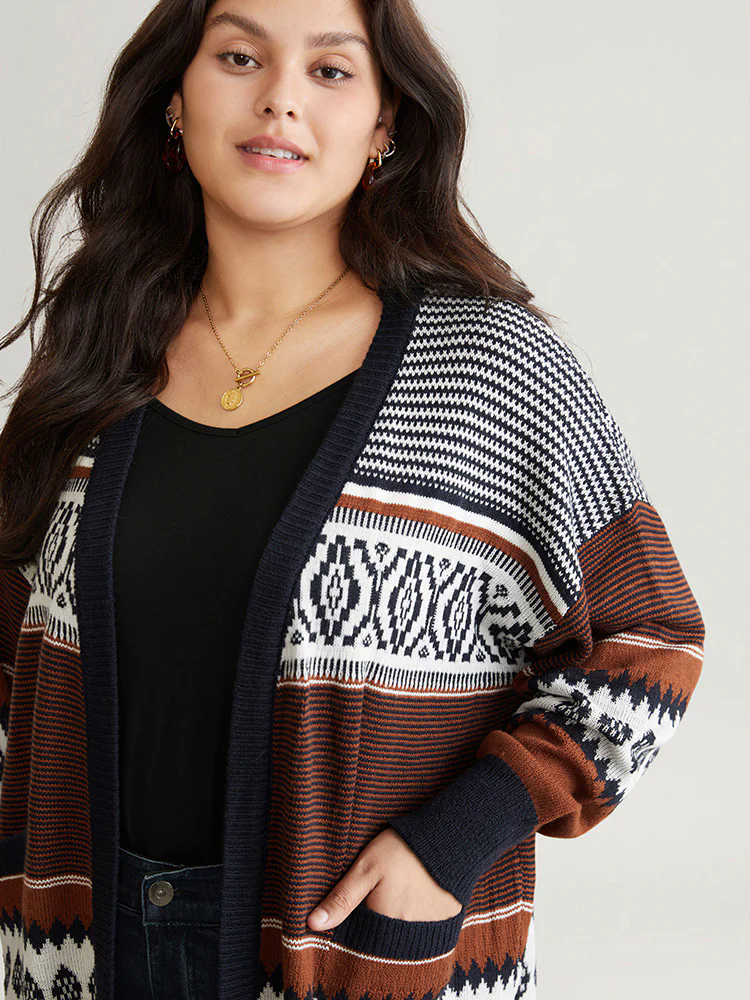 Bandana Print Open Front Patched Pocket Cardigan Bandana Print Open Front Patched Pocket Cardigan