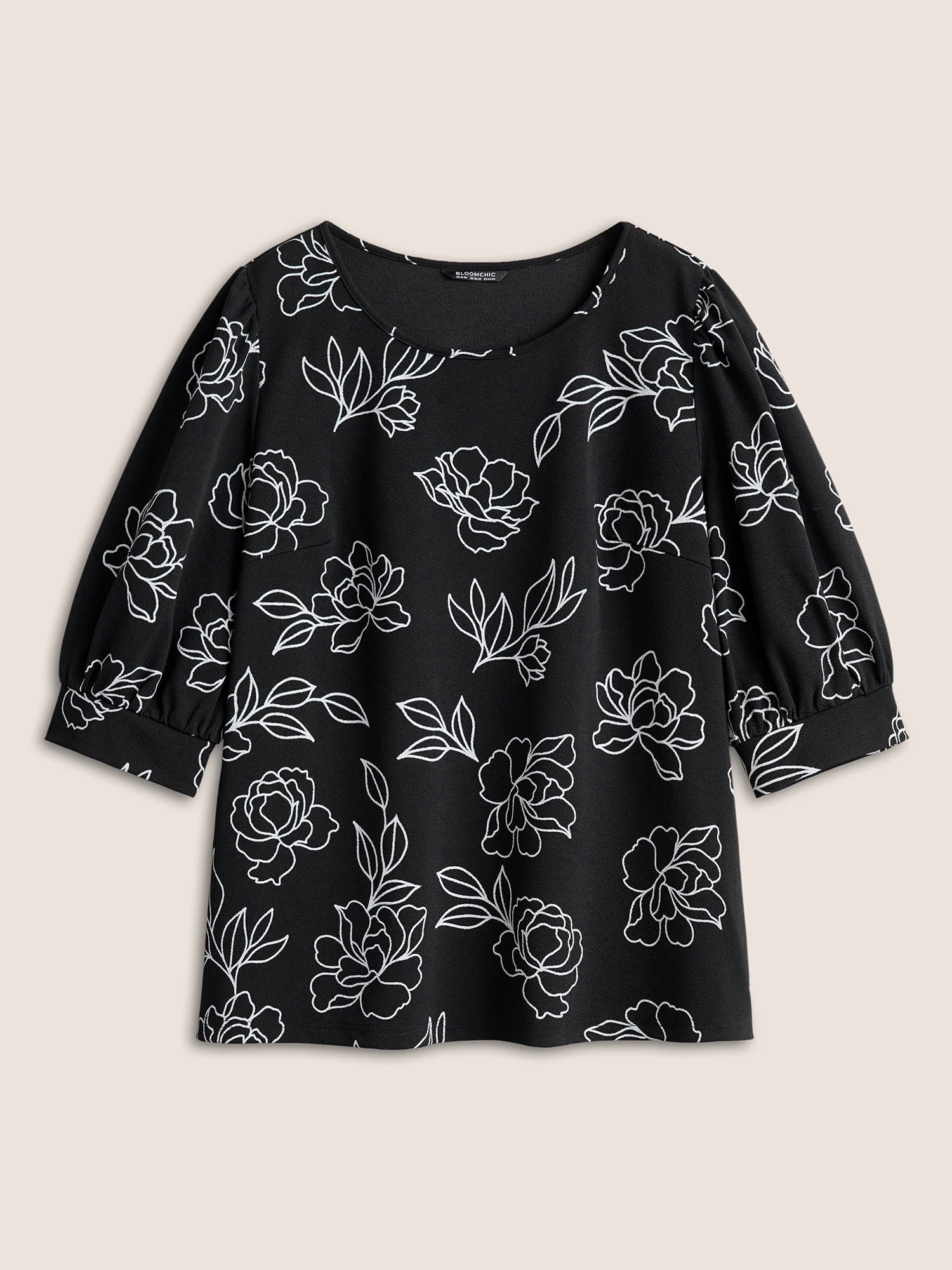 Floral Print Crew Neck Lantern Sleeve T-shirt Floral Print Crew Neck Lantern Sleeve T-shirt