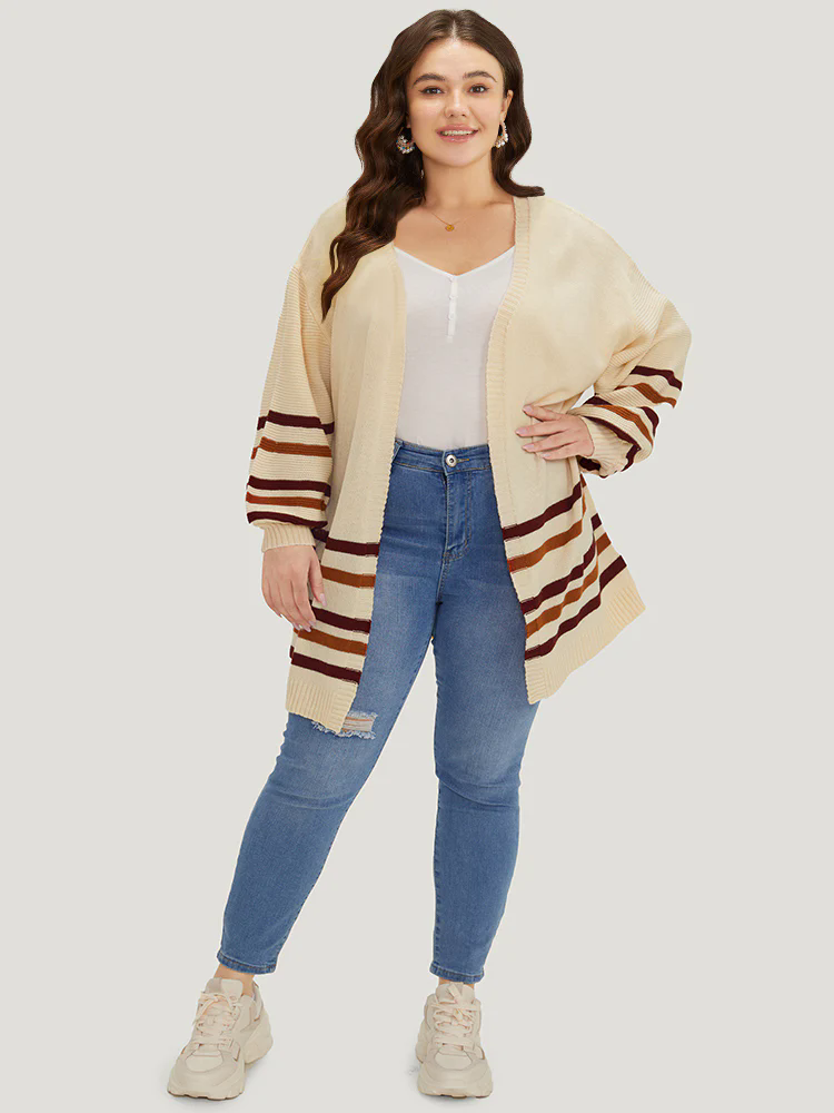 Striped Contrast Open Front Cardigan Striped Contrast Open Front Cardigan