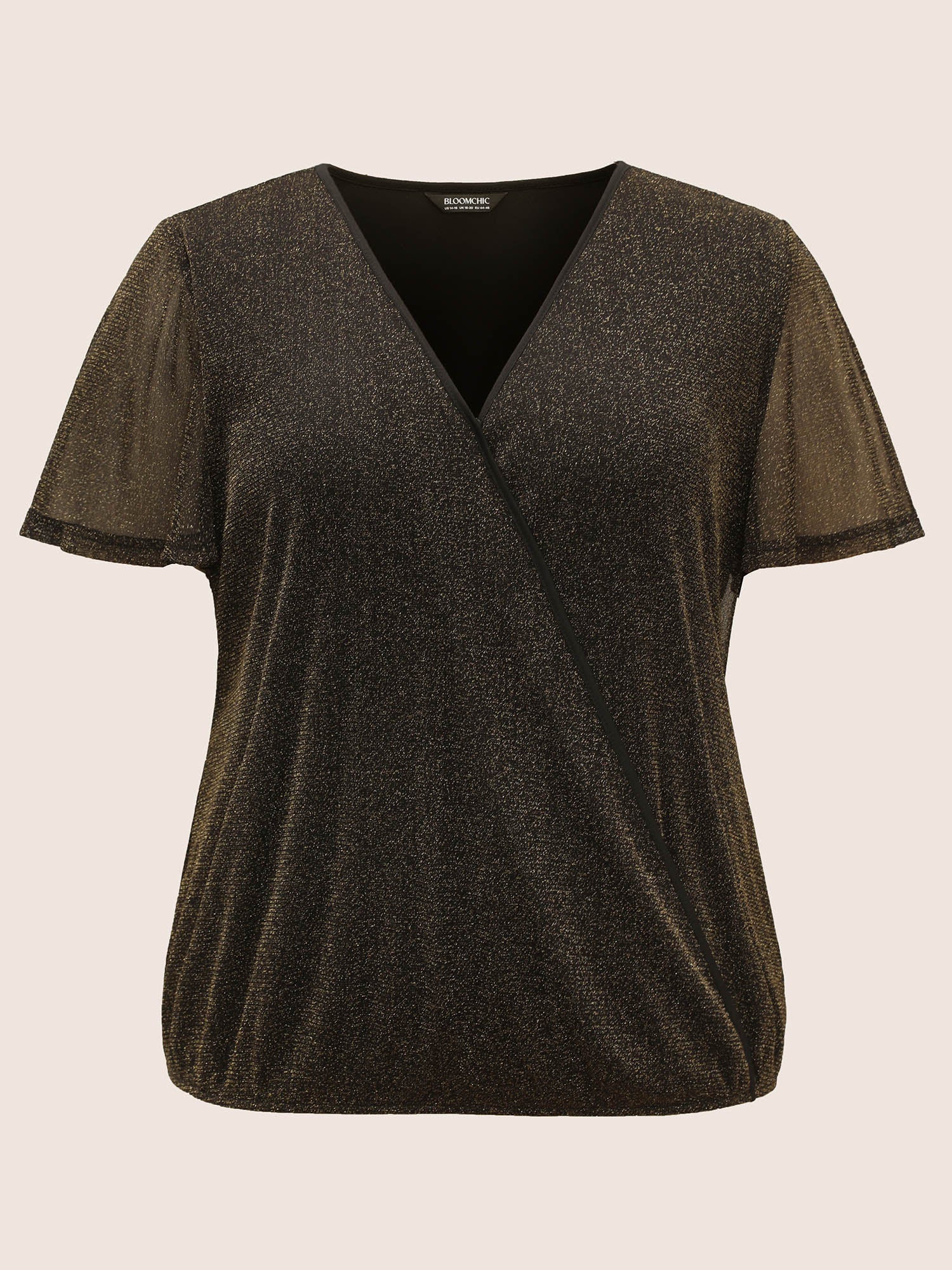 Overlap Collar Metallic Luster Knitted Mesh Blouse Overlap Collar Metallic Luster Knitted Mesh Blouse